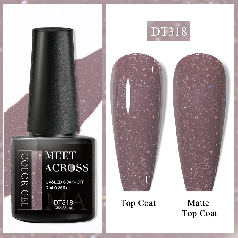MEET ACROSS 8ml Glitter Extension Nail Gel Polish Sparkly Gold Foil DIY Nail Art For Nails Extender Manicure Long Lasting Vernis