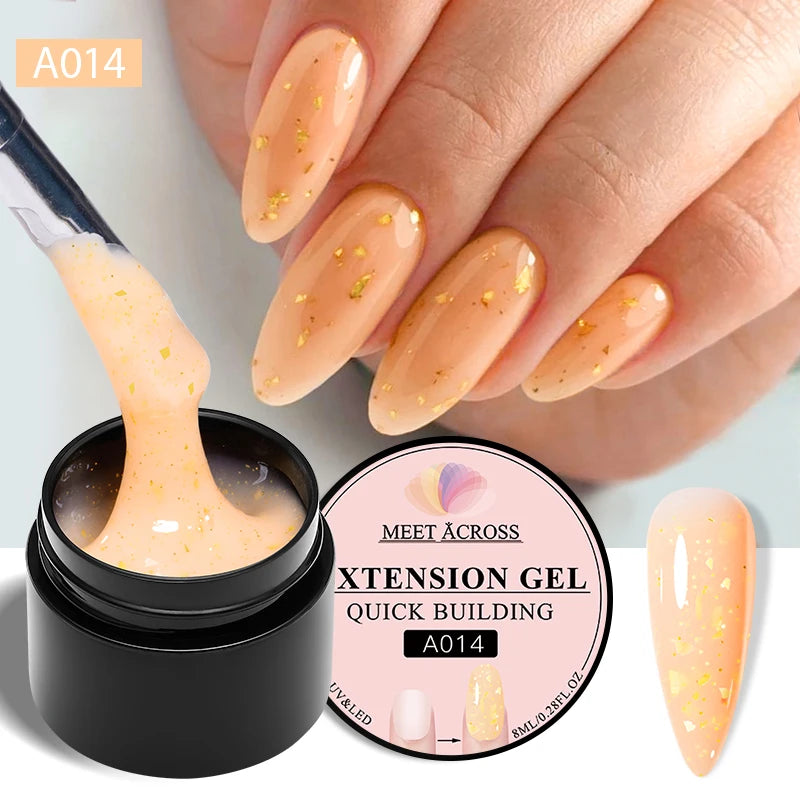 MEET ACROSS 8ml Glitter Extension Nail Gel Polish Sparkly Gold Foil DIY Nail Art For Nails Extender Manicure Long Lasting Vernis