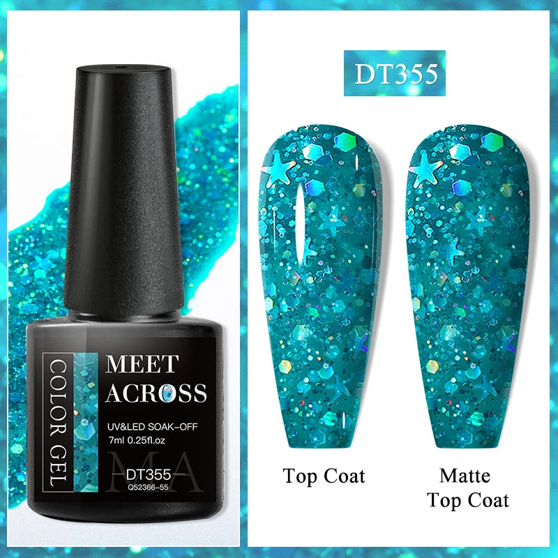 MEET ACROSS 8ml Glitter Extension Nail Gel Polish Sparkly Gold Foil DIY Nail Art For Nails Extender Manicure Long Lasting Vernis