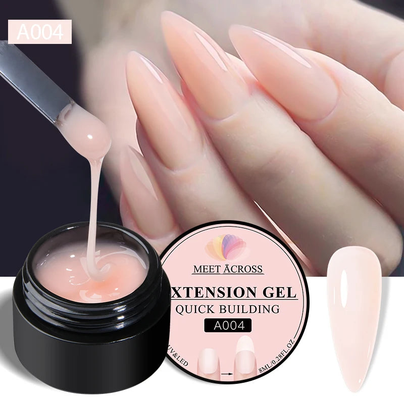 MEET ACROSS 8ml Glitter Extension Nail Gel Polish Sparkly Gold Foil DIY Nail Art For Nails Extender Manicure Long Lasting Vernis