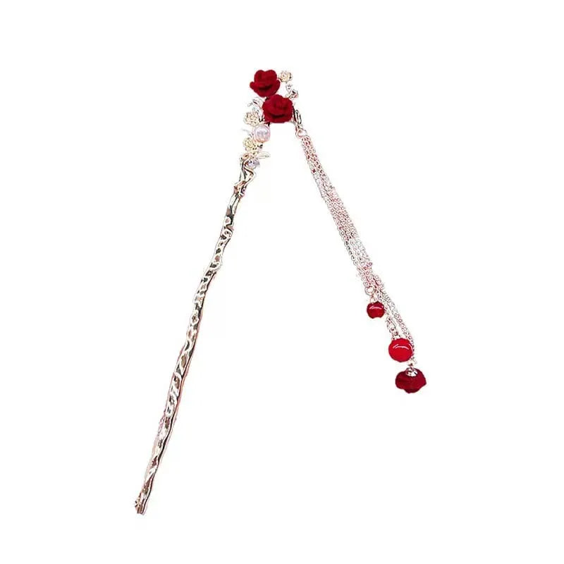 Velora™ Elegant Rose Flower Hair Stick with Tassel - Traditional Floral Hairpin