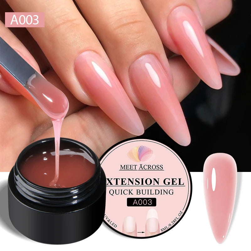 MEET ACROSS 8ml Glitter Extension Nail Gel Polish Sparkly Gold Foil DIY Nail Art For Nails Extender Manicure Long Lasting Vernis