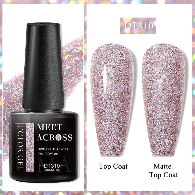 MEET ACROSS 8ml Glitter Extension Nail Gel Polish Sparkly Gold Foil DIY Nail Art For Nails Extender Manicure Long Lasting Vernis