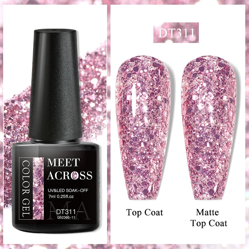 MEET ACROSS 8ml Glitter Extension Nail Gel Polish Sparkly Gold Foil DIY Nail Art For Nails Extender Manicure Long Lasting Vernis