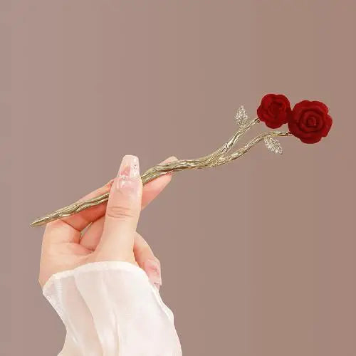 Velora™ Elegant Rose Flower Hair Stick with Tassel - Traditional Floral Hairpin