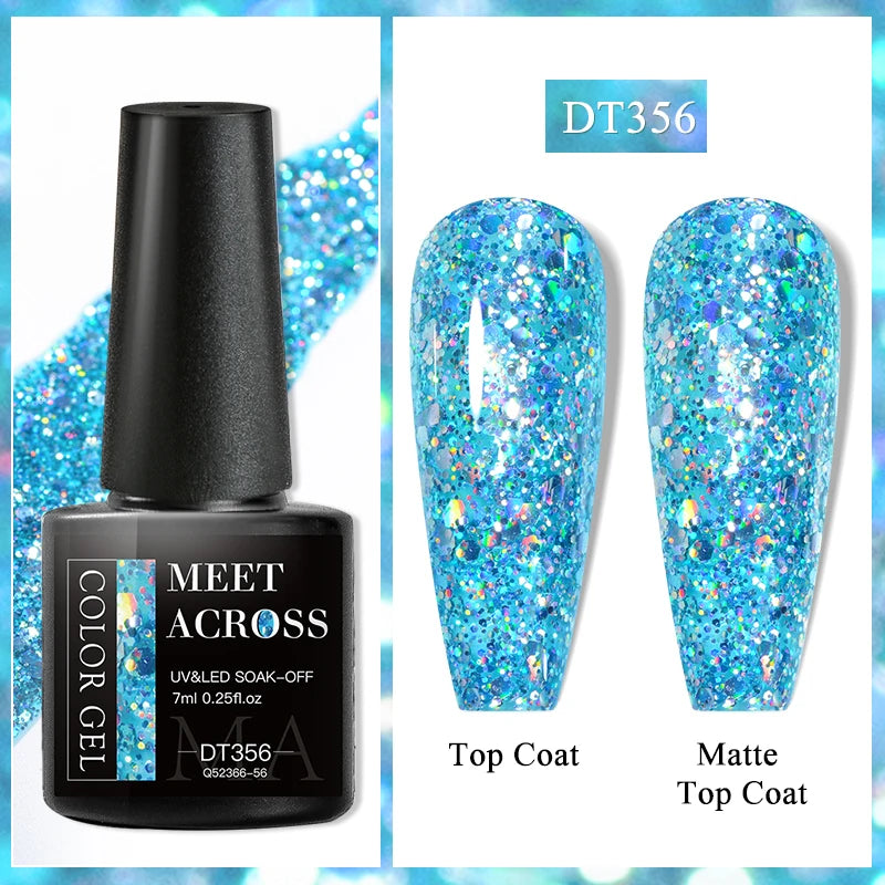 MEET ACROSS 8ml Glitter Extension Nail Gel Polish Sparkly Gold Foil DIY Nail Art For Nails Extender Manicure Long Lasting Vernis
