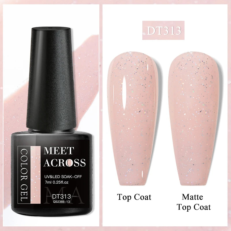 MEET ACROSS 8ml Glitter Extension Nail Gel Polish Sparkly Gold Foil DIY Nail Art For Nails Extender Manicure Long Lasting Vernis