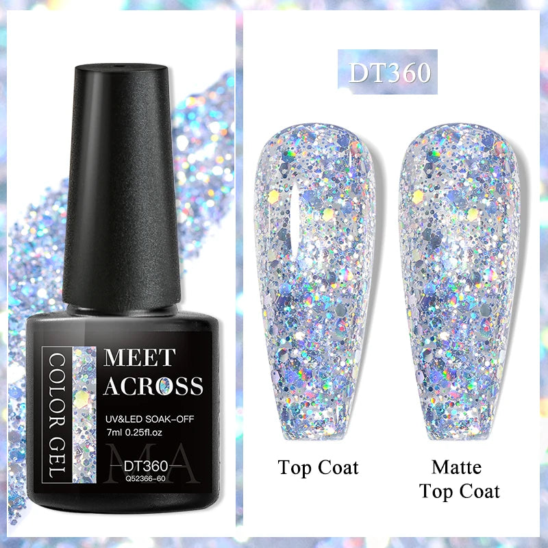 MEET ACROSS 8ml Glitter Extension Nail Gel Polish Sparkly Gold Foil DIY Nail Art For Nails Extender Manicure Long Lasting Vernis