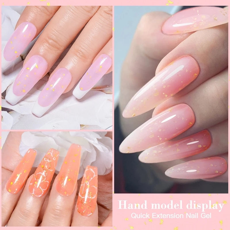 MEET ACROSS 8ml Glitter Extension Nail Gel Polish Sparkly Gold Foil DIY Nail Art For Nails Extender Manicure Long Lasting Vernis