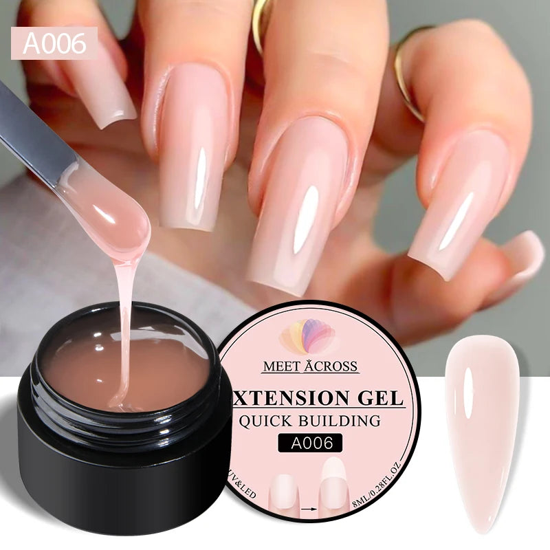 MEET ACROSS 8ml Glitter Extension Nail Gel Polish Sparkly Gold Foil DIY Nail Art For Nails Extender Manicure Long Lasting Vernis