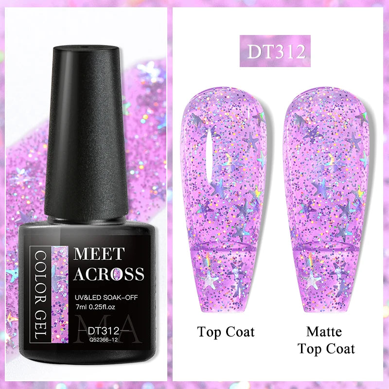 MEET ACROSS 8ml Glitter Extension Nail Gel Polish Sparkly Gold Foil DIY Nail Art For Nails Extender Manicure Long Lasting Vernis