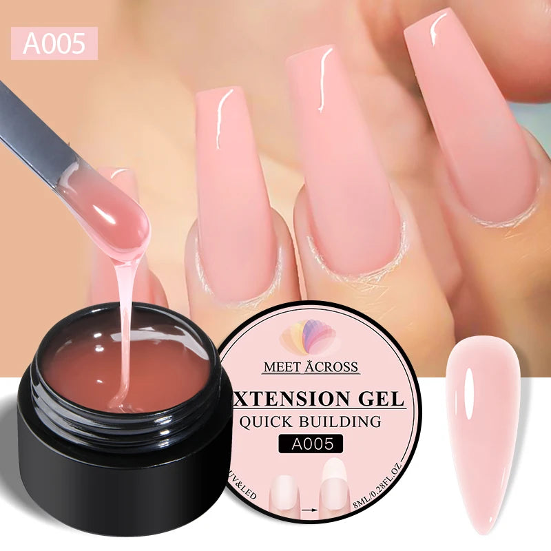MEET ACROSS 8ml Glitter Extension Nail Gel Polish Sparkly Gold Foil DIY Nail Art For Nails Extender Manicure Long Lasting Vernis