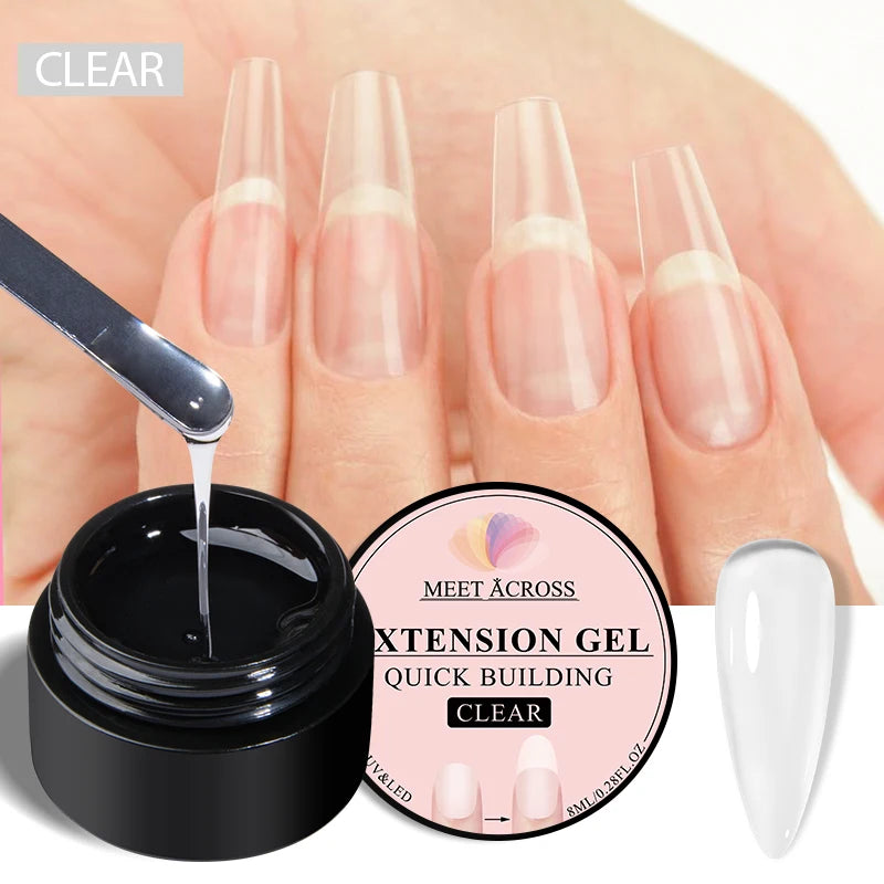 MEET ACROSS 8ml Glitter Extension Nail Gel Polish Sparkly Gold Foil DIY Nail Art For Nails Extender Manicure Long Lasting Vernis
