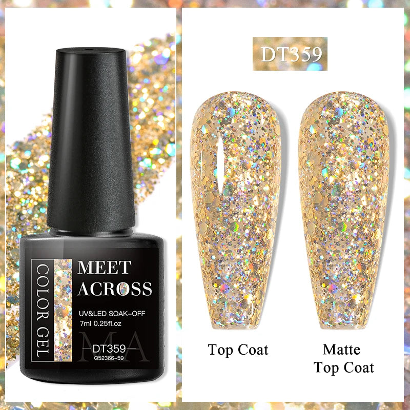 MEET ACROSS 8ml Glitter Extension Nail Gel Polish Sparkly Gold Foil DIY Nail Art For Nails Extender Manicure Long Lasting Vernis