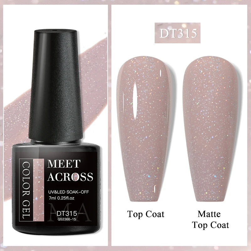 MEET ACROSS 8ml Glitter Extension Nail Gel Polish Sparkly Gold Foil DIY Nail Art For Nails Extender Manicure Long Lasting Vernis