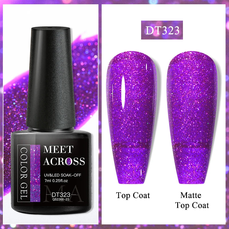 MEET ACROSS 8ml Glitter Extension Nail Gel Polish Sparkly Gold Foil DIY Nail Art For Nails Extender Manicure Long Lasting Vernis