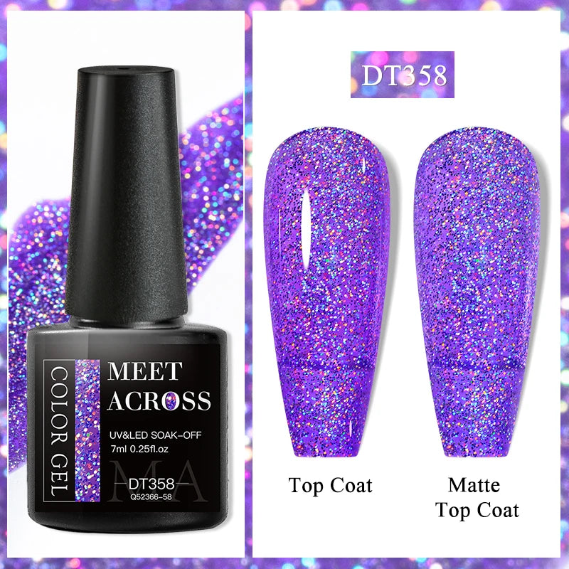 MEET ACROSS 8ml Glitter Extension Nail Gel Polish Sparkly Gold Foil DIY Nail Art For Nails Extender Manicure Long Lasting Vernis