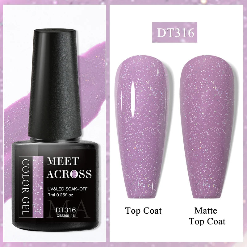 MEET ACROSS 8ml Glitter Extension Nail Gel Polish Sparkly Gold Foil DIY Nail Art For Nails Extender Manicure Long Lasting Vernis