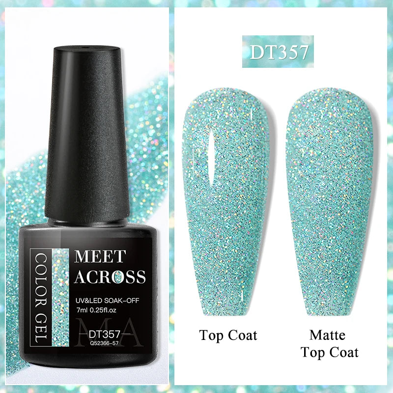 MEET ACROSS 8ml Glitter Extension Nail Gel Polish Sparkly Gold Foil DIY Nail Art For Nails Extender Manicure Long Lasting Vernis