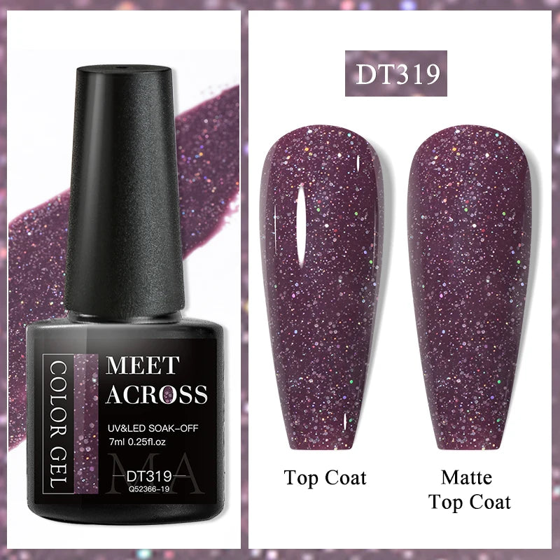 MEET ACROSS 8ml Glitter Extension Nail Gel Polish Sparkly Gold Foil DIY Nail Art For Nails Extender Manicure Long Lasting Vernis