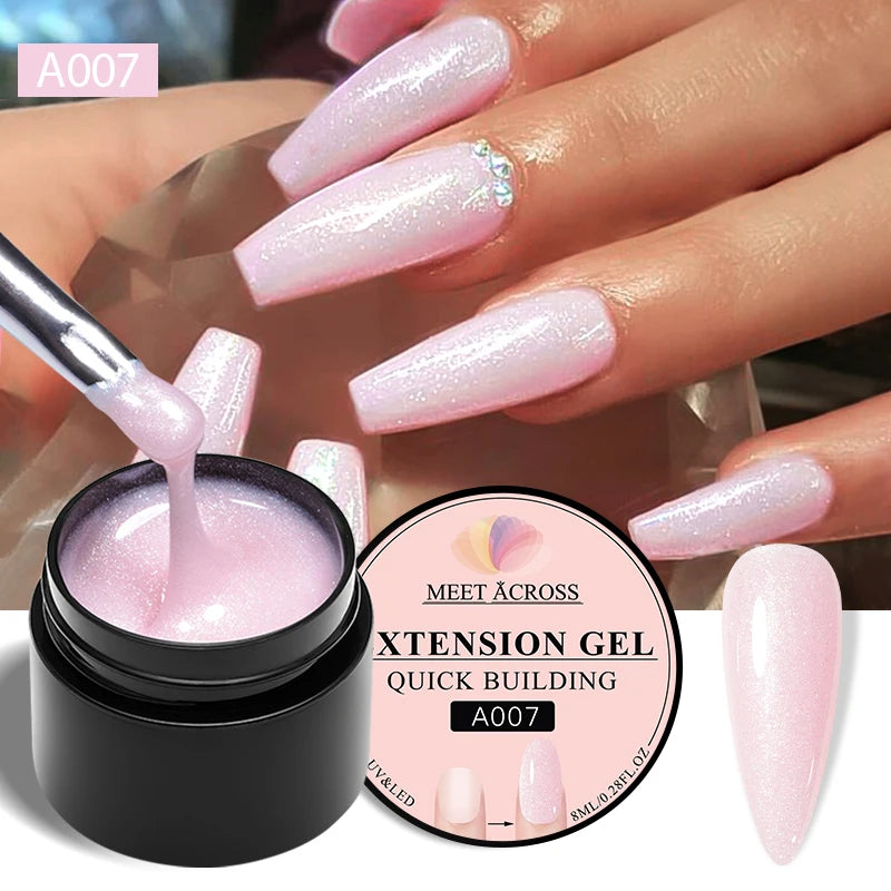 MEET ACROSS 8ml Glitter Extension Nail Gel Polish Sparkly Gold Foil DIY Nail Art For Nails Extender Manicure Long Lasting Vernis