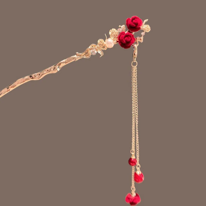 Velora™ Elegant Rose Flower Hair Stick with Tassel - Traditional Floral Hairpin