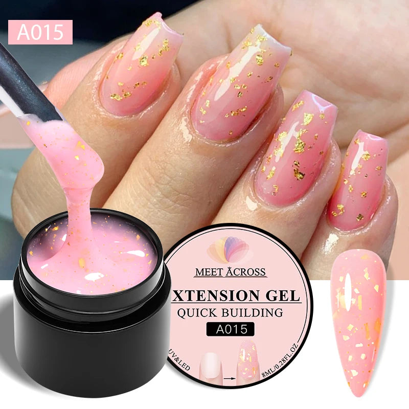MEET ACROSS 8ml Glitter Extension Nail Gel Polish Sparkly Gold Foil DIY Nail Art For Nails Extender Manicure Long Lasting Vernis