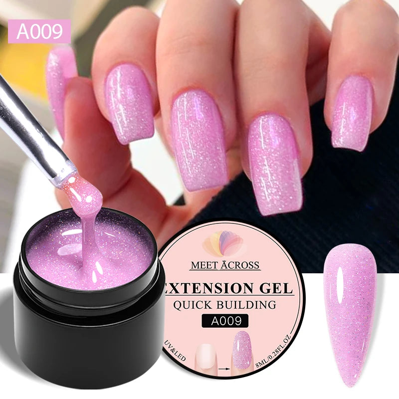 MEET ACROSS 8ml Glitter Extension Nail Gel Polish Sparkly Gold Foil DIY Nail Art For Nails Extender Manicure Long Lasting Vernis