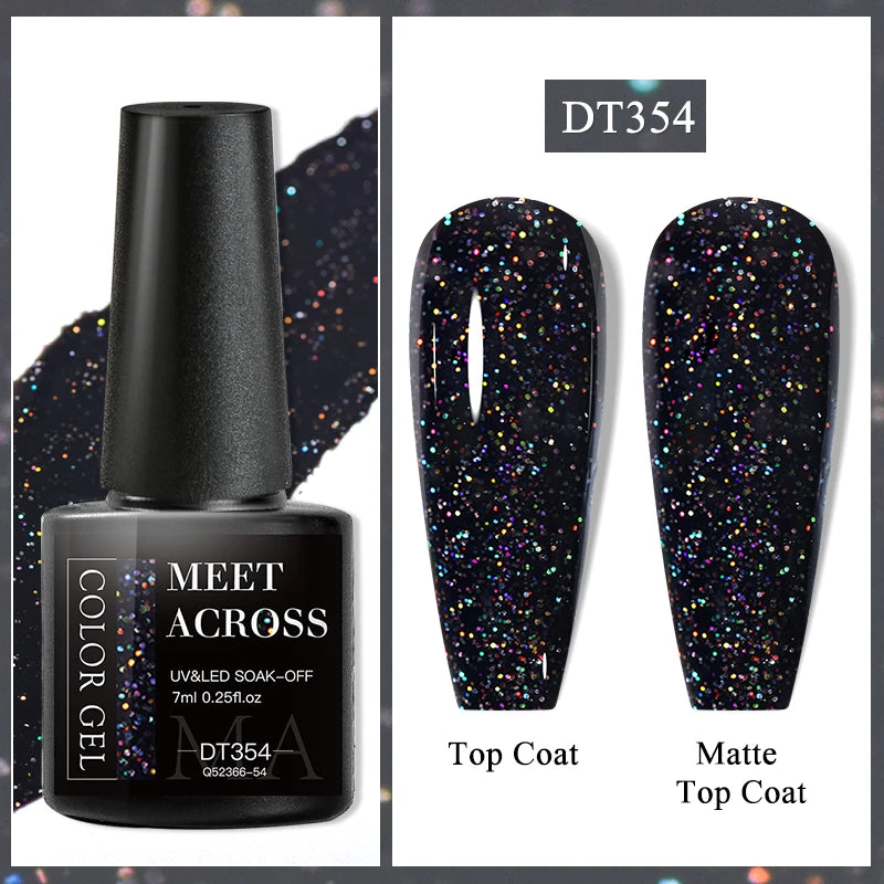 MEET ACROSS 8ml Glitter Extension Nail Gel Polish Sparkly Gold Foil DIY Nail Art For Nails Extender Manicure Long Lasting Vernis