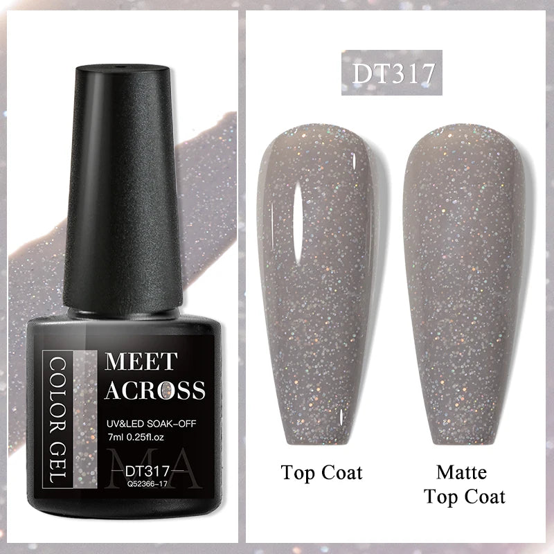 MEET ACROSS 8ml Glitter Extension Nail Gel Polish Sparkly Gold Foil DIY Nail Art For Nails Extender Manicure Long Lasting Vernis