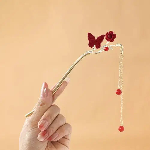Velora™ Elegant Rose Flower Hair Stick with Tassel - Traditional Floral Hairpin