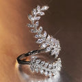 Huitan New Arrival Fashion Leaf Opening Ring for Women Wedding Party Delicate Finger Ring Cubic Zirconia Adjustable Ring Jewelry