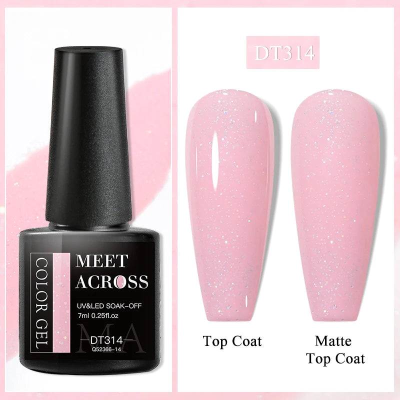 MEET ACROSS 8ml Glitter Extension Nail Gel Polish Sparkly Gold Foil DIY Nail Art For Nails Extender Manicure Long Lasting Vernis