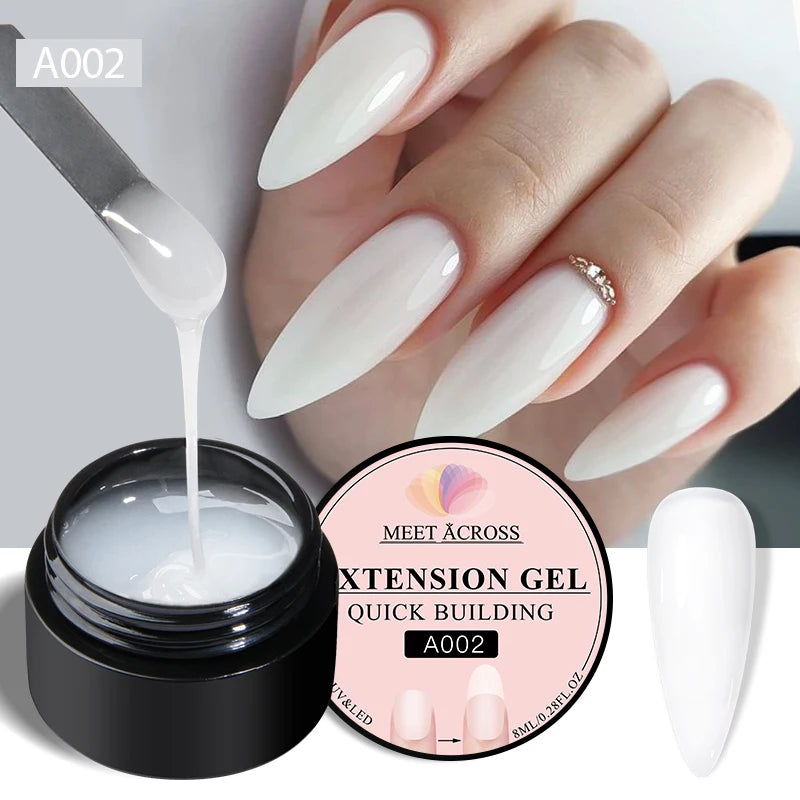 MEET ACROSS 8ml Glitter Extension Nail Gel Polish Sparkly Gold Foil DIY Nail Art For Nails Extender Manicure Long Lasting Vernis
