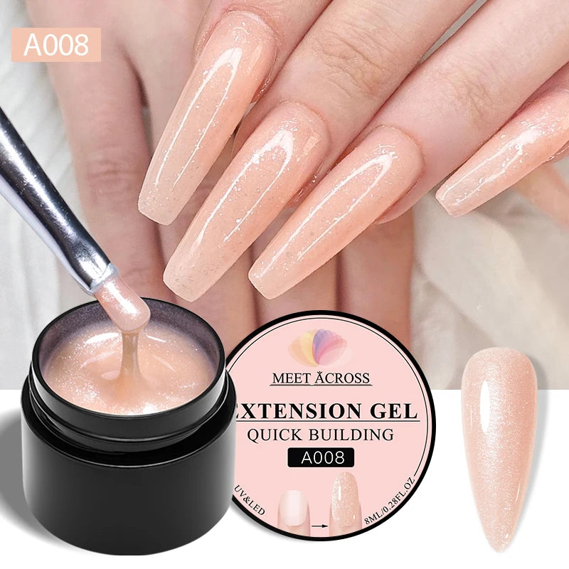 MEET ACROSS 8ml Glitter Extension Nail Gel Polish Sparkly Gold Foil DIY Nail Art For Nails Extender Manicure Long Lasting Vernis